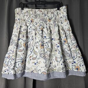 J. Jill White Floral Smocked Skirt with Blue and Orange Details 2 Layer